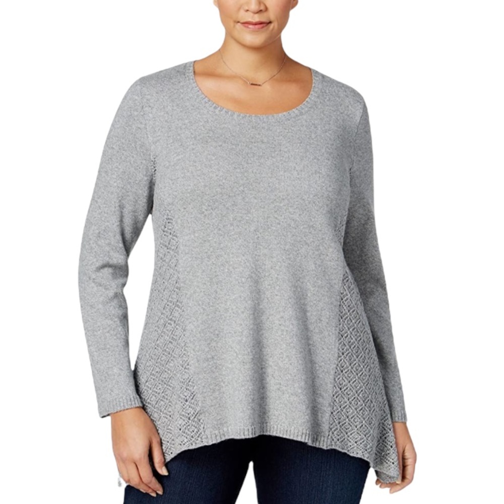 Style & Co Asymmetric Hem Pointelle Knit Tunic Womens Sweater R-231